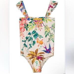 Zimmermann Cream One-Piece Swimsuit with Tropical Floral Print